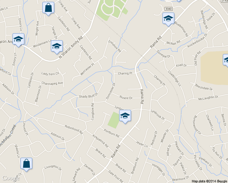 map of restaurants, bars, coffee shops, grocery stores, and more near 5601 Riviere Drive in Charlotte