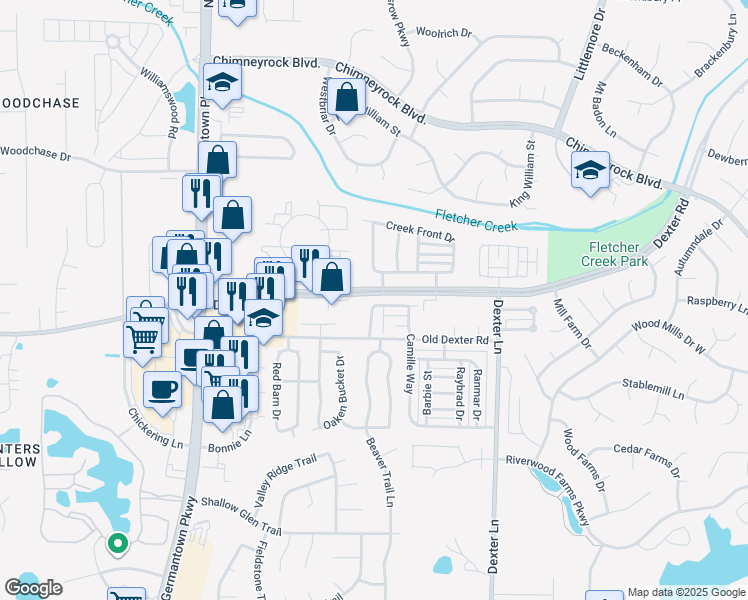 map of restaurants, bars, coffee shops, grocery stores, and more near 8320 Mangrove Drive in Memphis