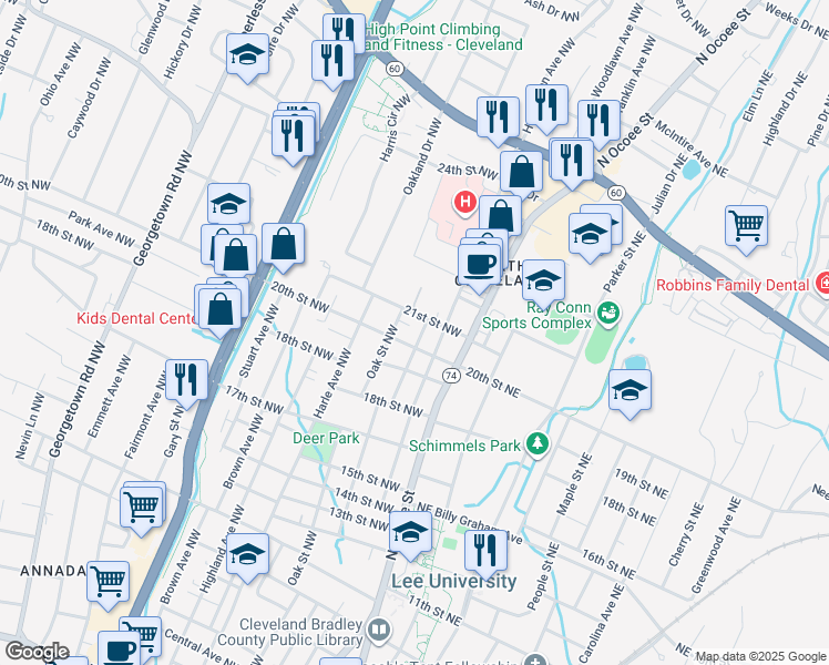 map of restaurants, bars, coffee shops, grocery stores, and more near 2043 Jordan Avenue Northwest in Cleveland