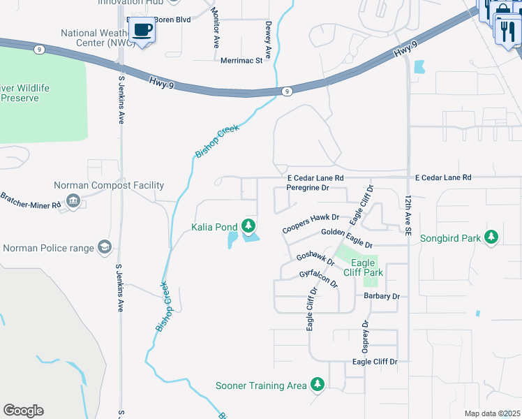 map of restaurants, bars, coffee shops, grocery stores, and more near 3709 Truman Drive in Norman