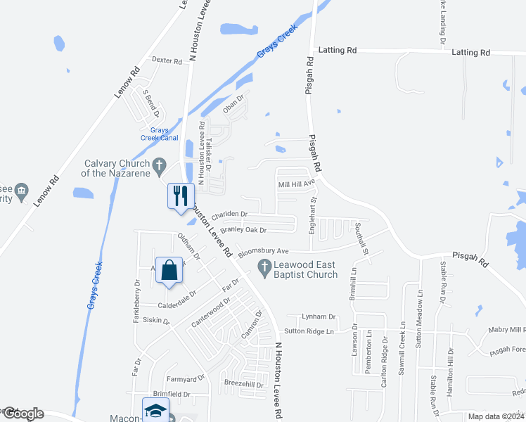 map of restaurants, bars, coffee shops, grocery stores, and more near 10018 Chariden Drive in Shelby County