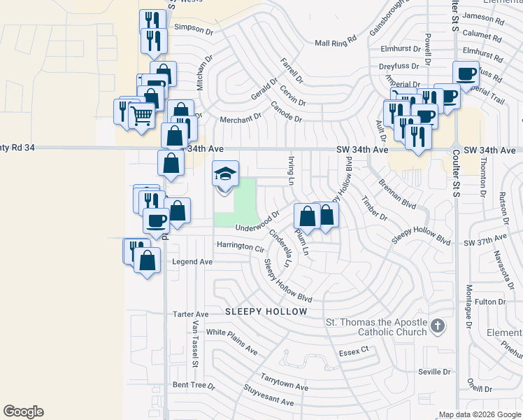 map of restaurants, bars, coffee shops, grocery stores, and more near 3441 Cinderella Lane in Amarillo