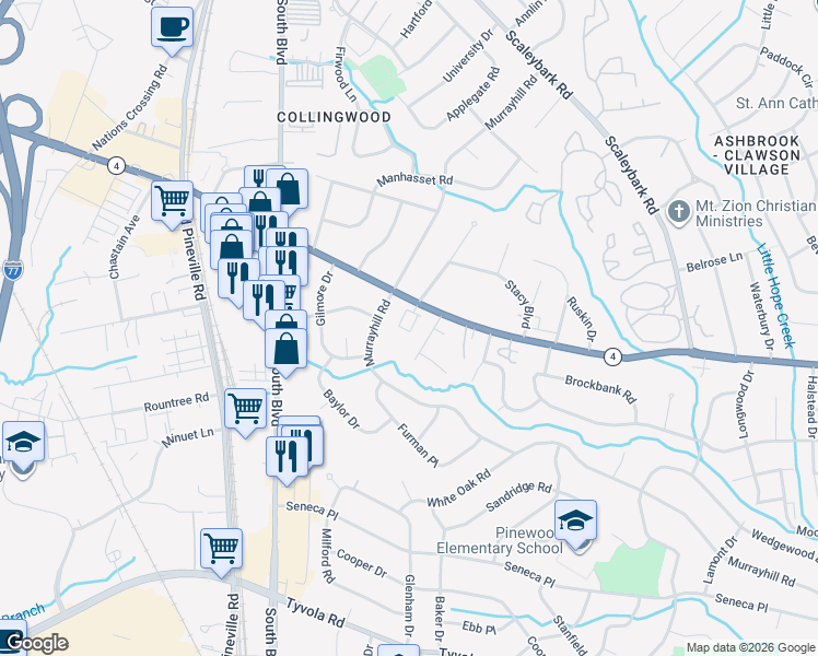map of restaurants, bars, coffee shops, grocery stores, and more near in Charlotte