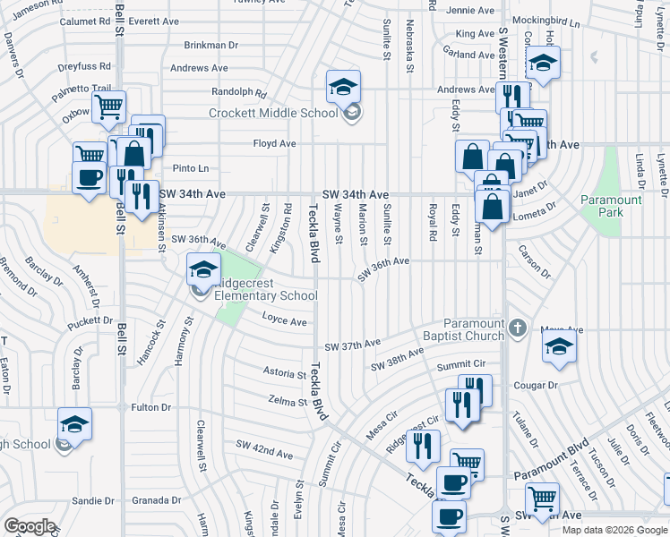 map of restaurants, bars, coffee shops, grocery stores, and more near 3428 Wayne Street in Amarillo