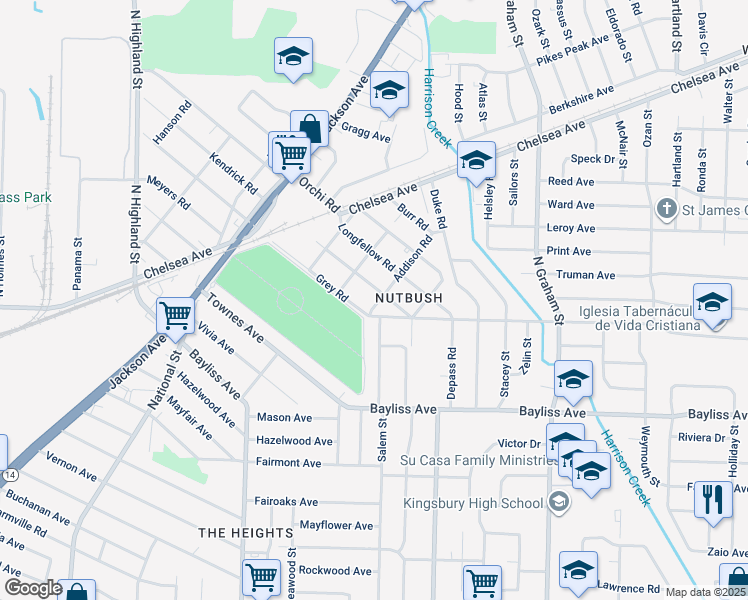 map of restaurants, bars, coffee shops, grocery stores, and more near 1517 Addison Road in Memphis