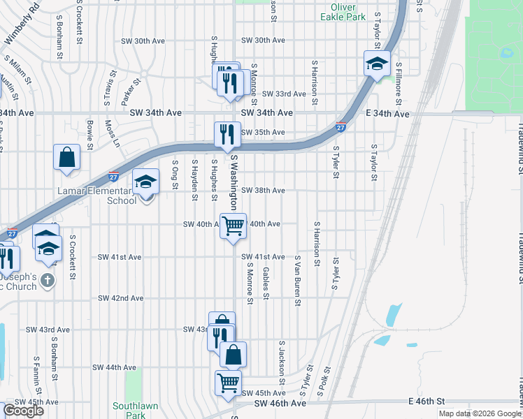 map of restaurants, bars, coffee shops, grocery stores, and more near 3812 Gables Street in Amarillo