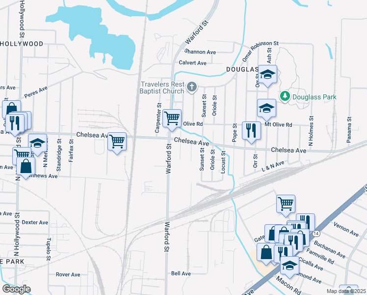 map of restaurants, bars, coffee shops, grocery stores, and more near 1504 Lake Grove Street in Memphis