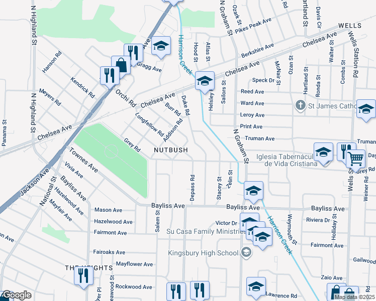 map of restaurants, bars, coffee shops, grocery stores, and more near 3862 Longfellow Road in Memphis