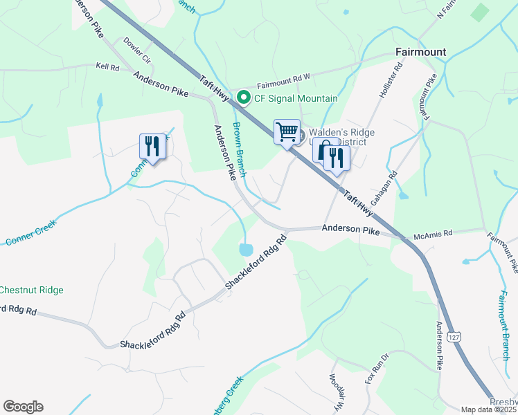 map of restaurants, bars, coffee shops, grocery stores, and more near 3814 Anderson Pike in Signal Mountain
