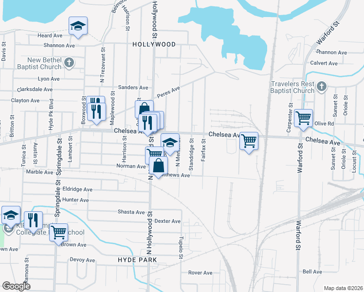map of restaurants, bars, coffee shops, grocery stores, and more near 1378 North Merton Street in Memphis