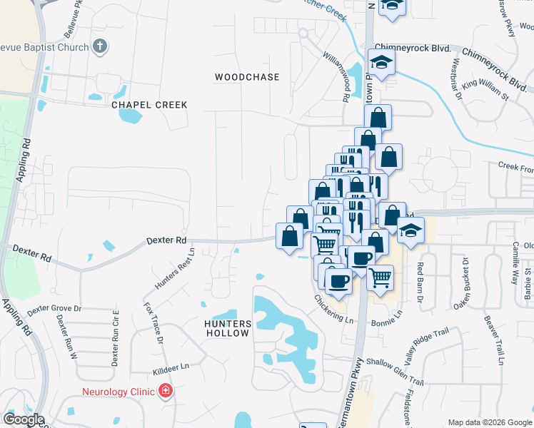 map of restaurants, bars, coffee shops, grocery stores, and more near 1764 Candle Ridge Drive in Memphis