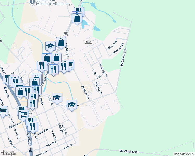 map of restaurants, bars, coffee shops, grocery stores, and more near 1722 C Street in Spring Lake
