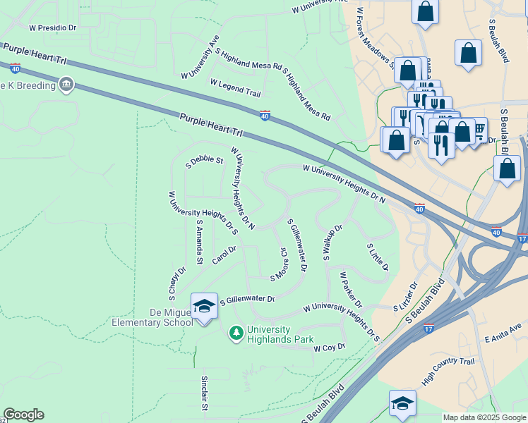 map of restaurants, bars, coffee shops, grocery stores, and more near 3286 Lindsey Loop in Flagstaff