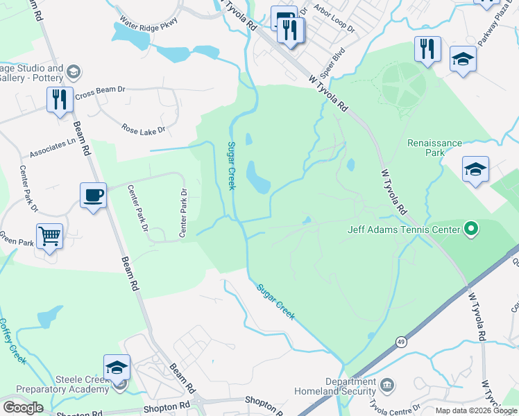 map of restaurants, bars, coffee shops, grocery stores, and more near 3140 Beam Road in Charlotte