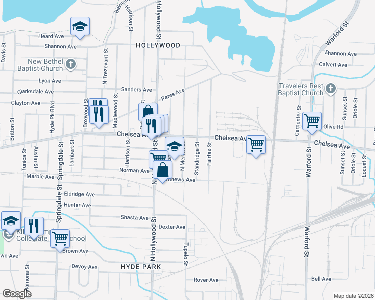 map of restaurants, bars, coffee shops, grocery stores, and more near 1378 North Merton Street in Memphis