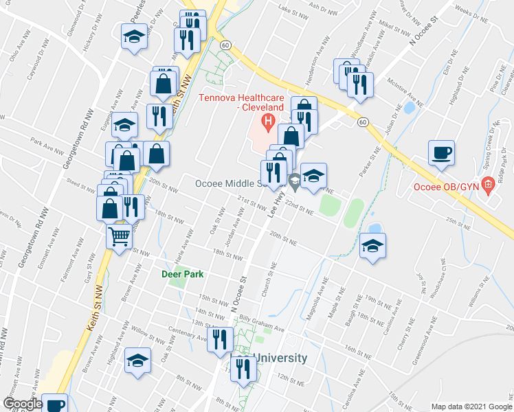 map of restaurants, bars, coffee shops, grocery stores, and more near 2098 Chambliss Avenue Northwest in Cleveland
