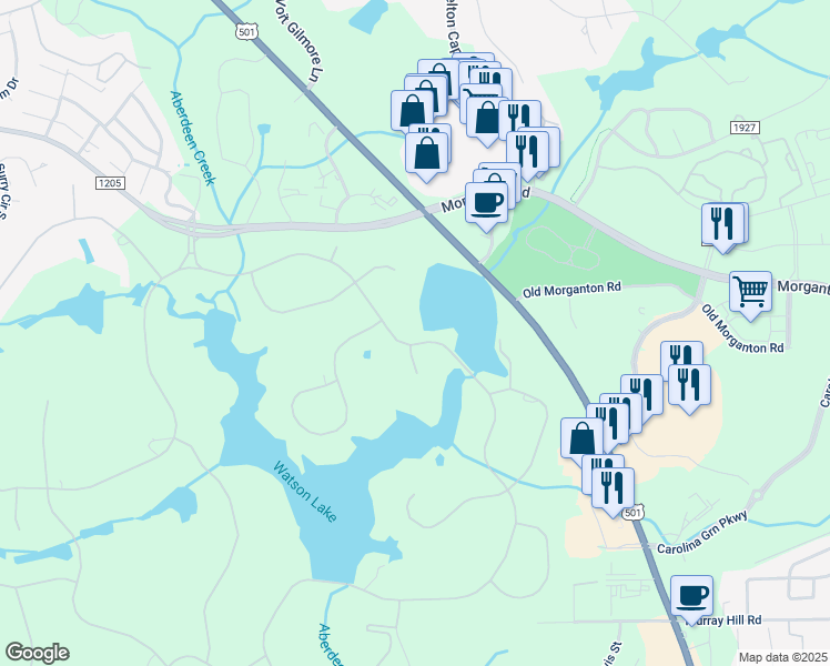 map of restaurants, bars, coffee shops, grocery stores, and more near 235 Lake Dornoch Drive in Pinehurst