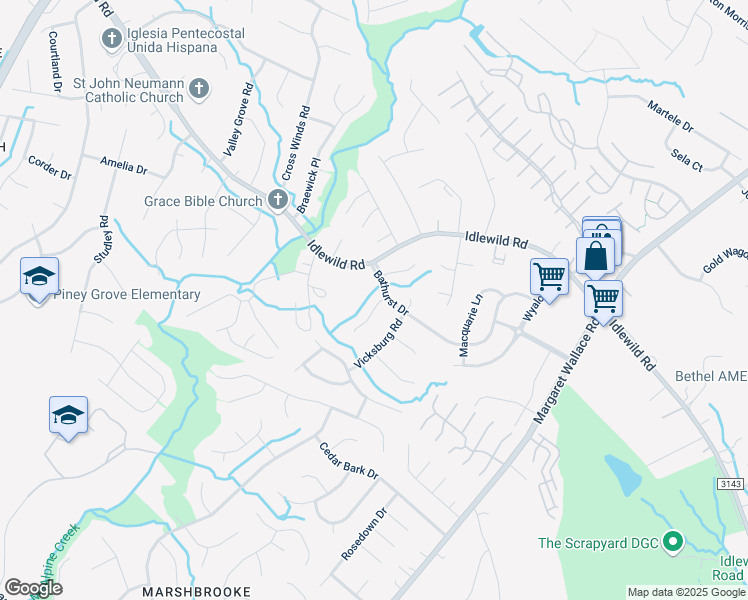 map of restaurants, bars, coffee shops, grocery stores, and more near 9047 Louvaine Drive in Charlotte