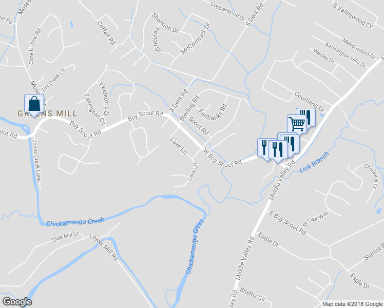 map of restaurants, bars, coffee shops, grocery stores, and more near 7346 Sterling Road in Middle Valley