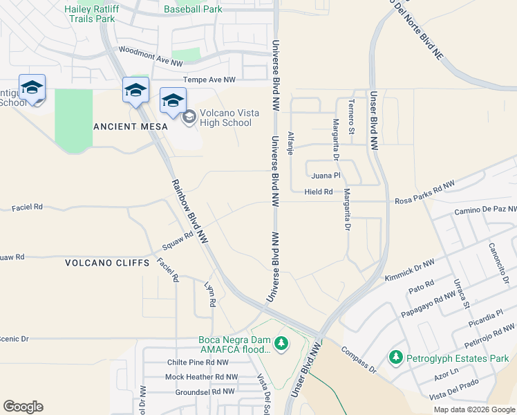 map of restaurants, bars, coffee shops, grocery stores, and more near 99999 Lori Road in Albuquerque