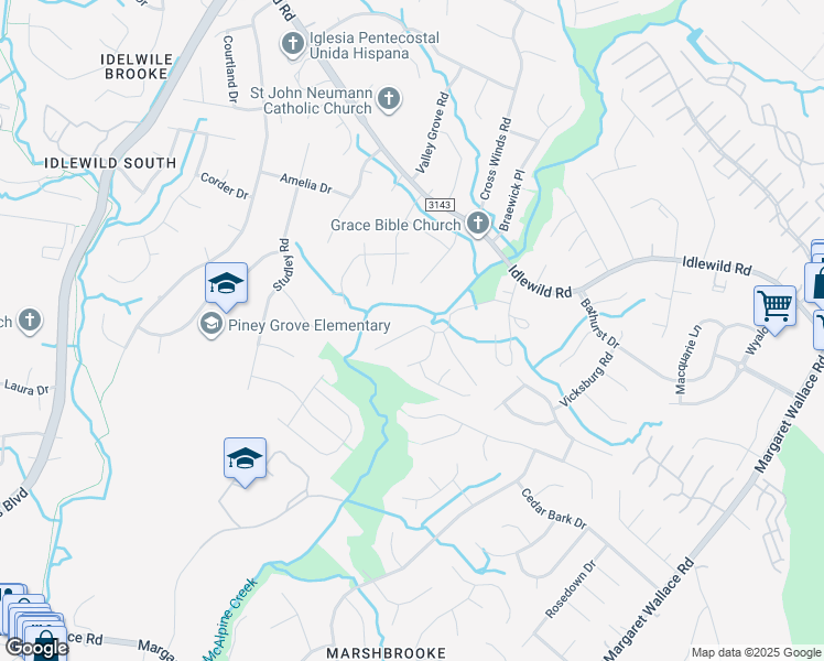 map of restaurants, bars, coffee shops, grocery stores, and more near 4414 Drifter Drive in Charlotte