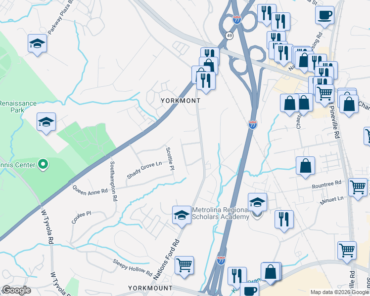 map of restaurants, bars, coffee shops, grocery stores, and more near 411 Rutland Drive in Charlotte