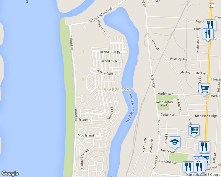 map of restaurants, bars, coffee shops, grocery stores, and more near 1220 Harbor River Drive in Memphis