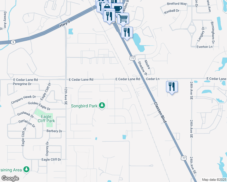map of restaurants, bars, coffee shops, grocery stores, and more near 1619 Fulwider Lane in Norman