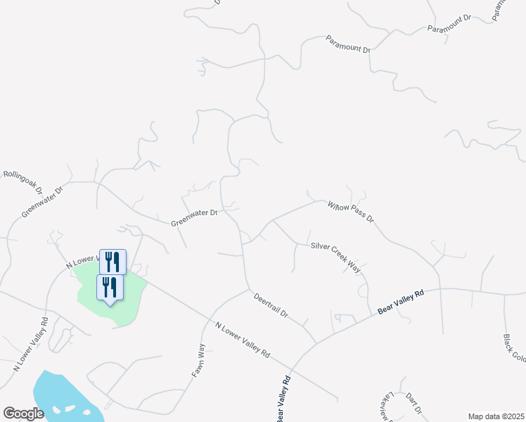 map of restaurants, bars, coffee shops, grocery stores, and more near 24550 Willow Pass Drive in Tehachapi