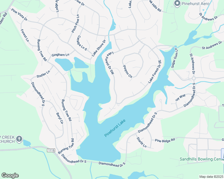 map of restaurants, bars, coffee shops, grocery stores, and more near 275 Lake Forest Drive in Pinehurst