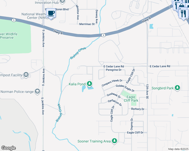 map of restaurants, bars, coffee shops, grocery stores, and more near 3709 Truman Drive in Norman