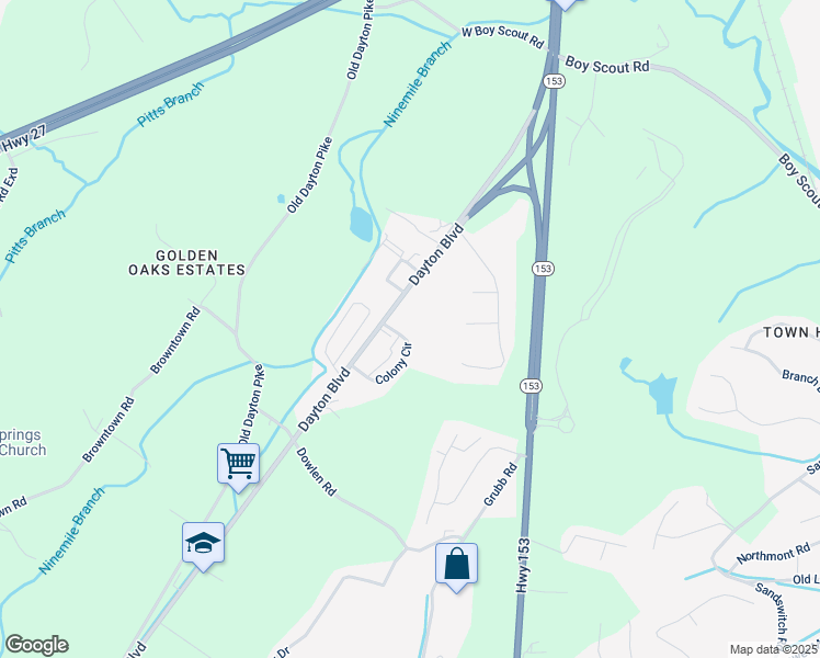 map of restaurants, bars, coffee shops, grocery stores, and more near 188 Colony Circle in Chattanooga
