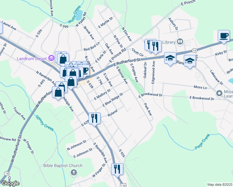 map of restaurants, bars, coffee shops, grocery stores, and more near 311 South 795 in Landrum