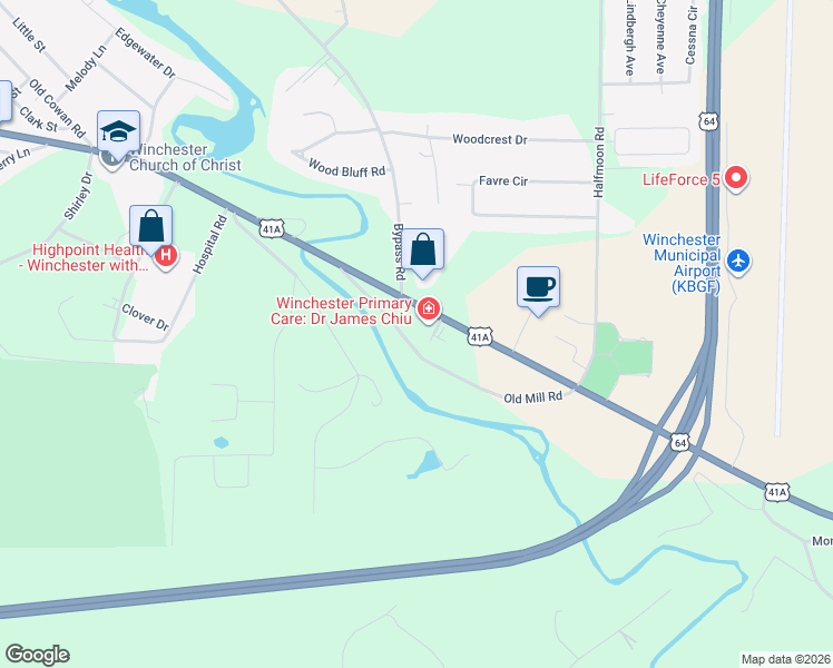 map of restaurants, bars, coffee shops, grocery stores, and more near 219 Old Mill Road in Winchester