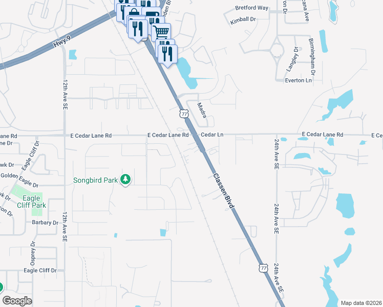 map of restaurants, bars, coffee shops, grocery stores, and more near 3650 U.S. 77 in Norman