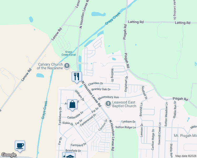 map of restaurants, bars, coffee shops, grocery stores, and more near 9984 Chariden Drive in Shelby County