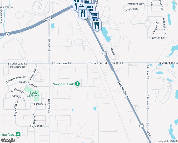 map of restaurants, bars, coffee shops, grocery stores, and more near 1619 Fulwider Lane in Norman