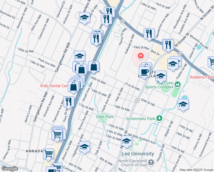 map of restaurants, bars, coffee shops, grocery stores, and more near 1933 Harle Avenue Northwest in Cleveland