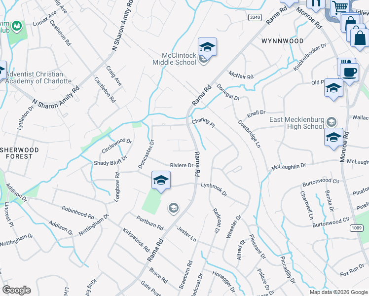 map of restaurants, bars, coffee shops, grocery stores, and more near in Charlotte