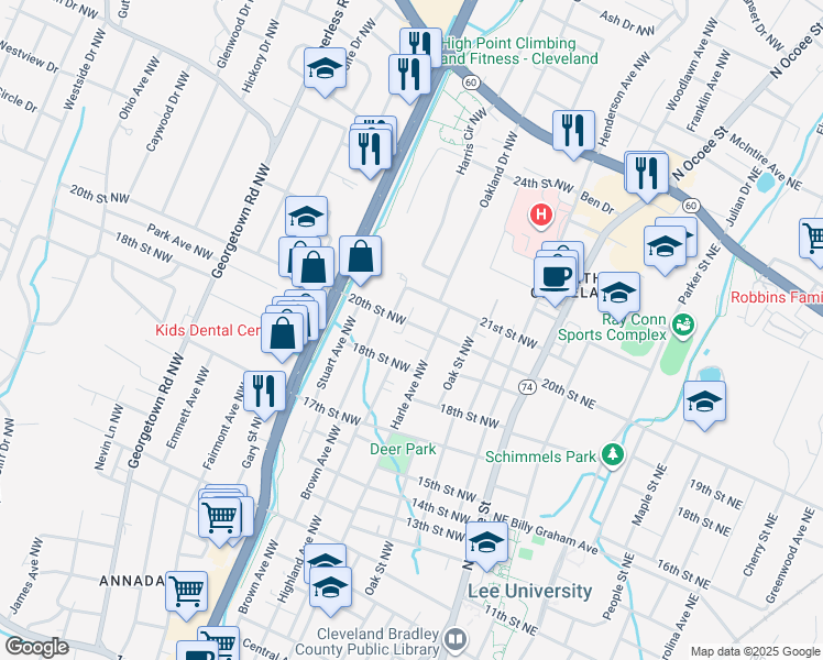 map of restaurants, bars, coffee shops, grocery stores, and more near 1933 Harle Avenue Northwest in Cleveland
