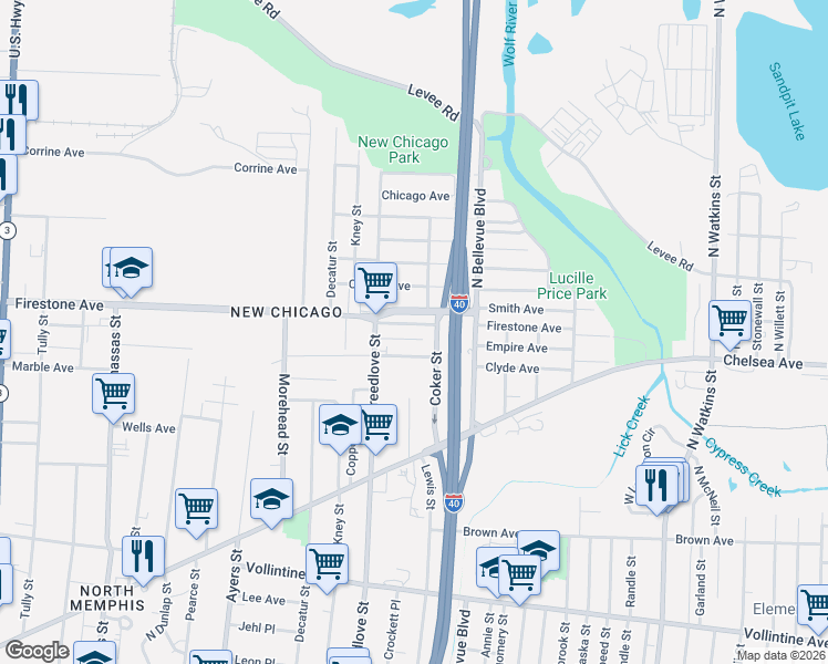 map of restaurants, bars, coffee shops, grocery stores, and more near 1239 Coker Street in Memphis