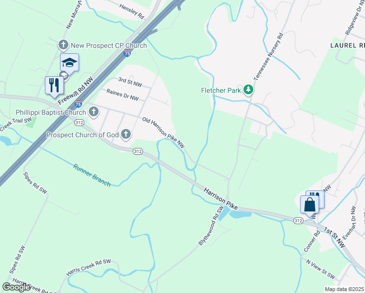 map of restaurants, bars, coffee shops, grocery stores, and more near 2101 Old Harrison Pike Northwest in Cleveland