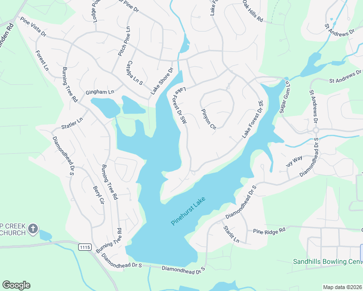 map of restaurants, bars, coffee shops, grocery stores, and more near 280 Lake Forest Drive Southwest in Pinehurst