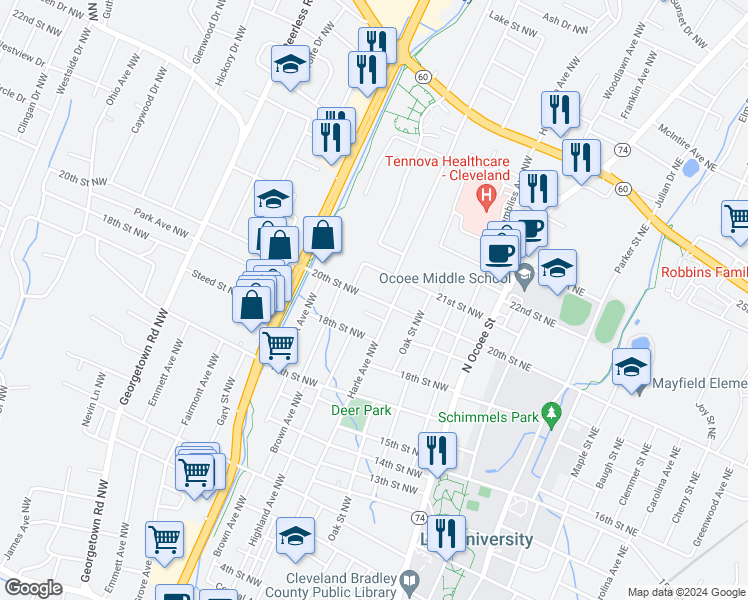 map of restaurants, bars, coffee shops, grocery stores, and more near 1933 Harle Avenue Northwest in Cleveland