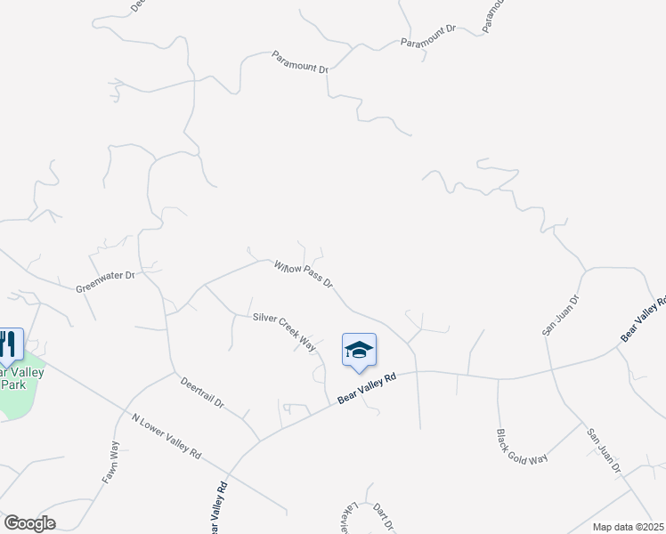 map of restaurants, bars, coffee shops, grocery stores, and more near 24400 Willow Pass Drive in Tehachapi