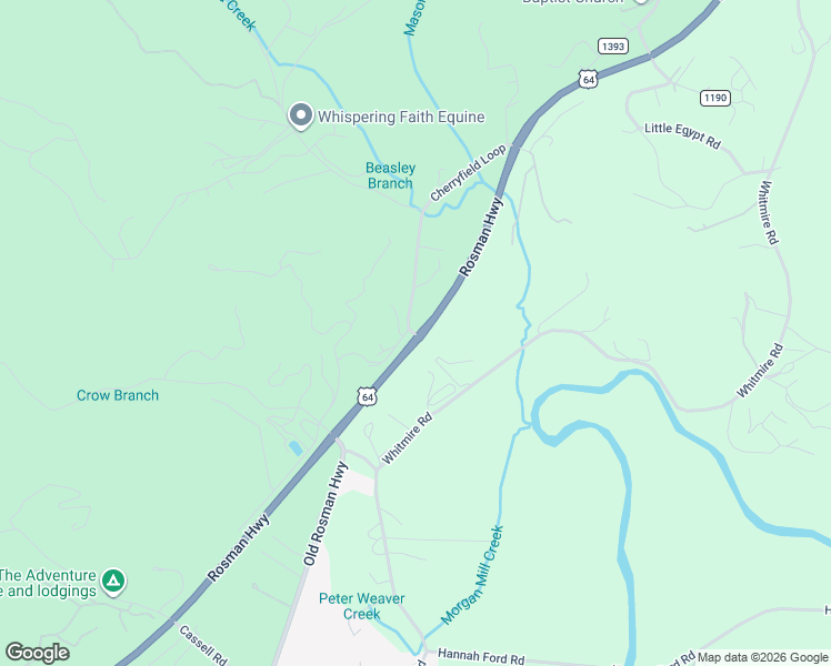 map of restaurants, bars, coffee shops, grocery stores, and more near 50 Honeysuckle Lane in Brevard