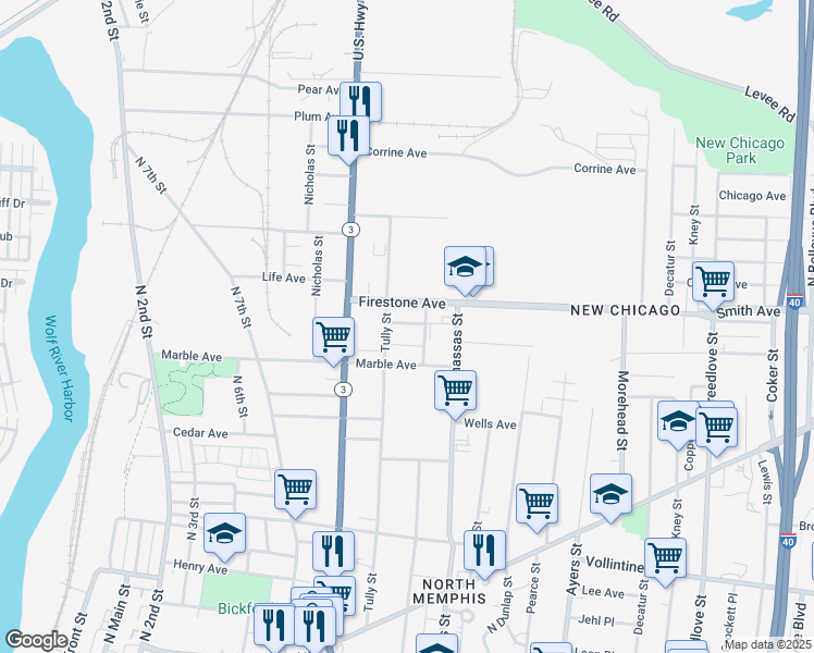 map of restaurants, bars, coffee shops, grocery stores, and more near 715 Sexton Avenue in Memphis