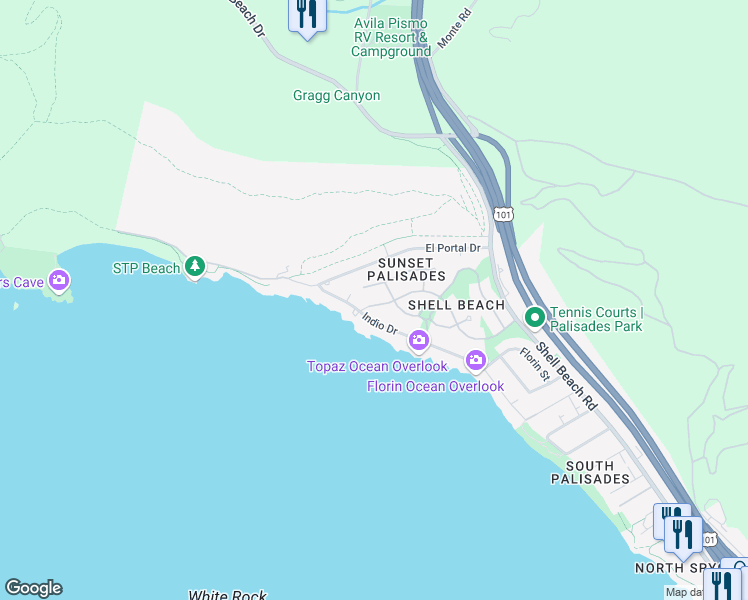 map of restaurants, bars, coffee shops, grocery stores, and more near 380 Encanto Avenue in Pismo Beach