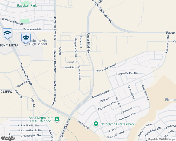 map of restaurants, bars, coffee shops, grocery stores, and more near Arcilla Place in Albuquerque
