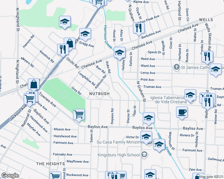 map of restaurants, bars, coffee shops, grocery stores, and more near 3862 Longfellow Road in Memphis